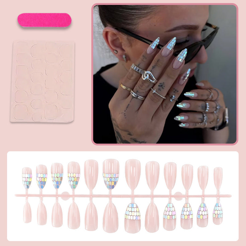 Artificial nail set with shimmering geometric accents Stornfield