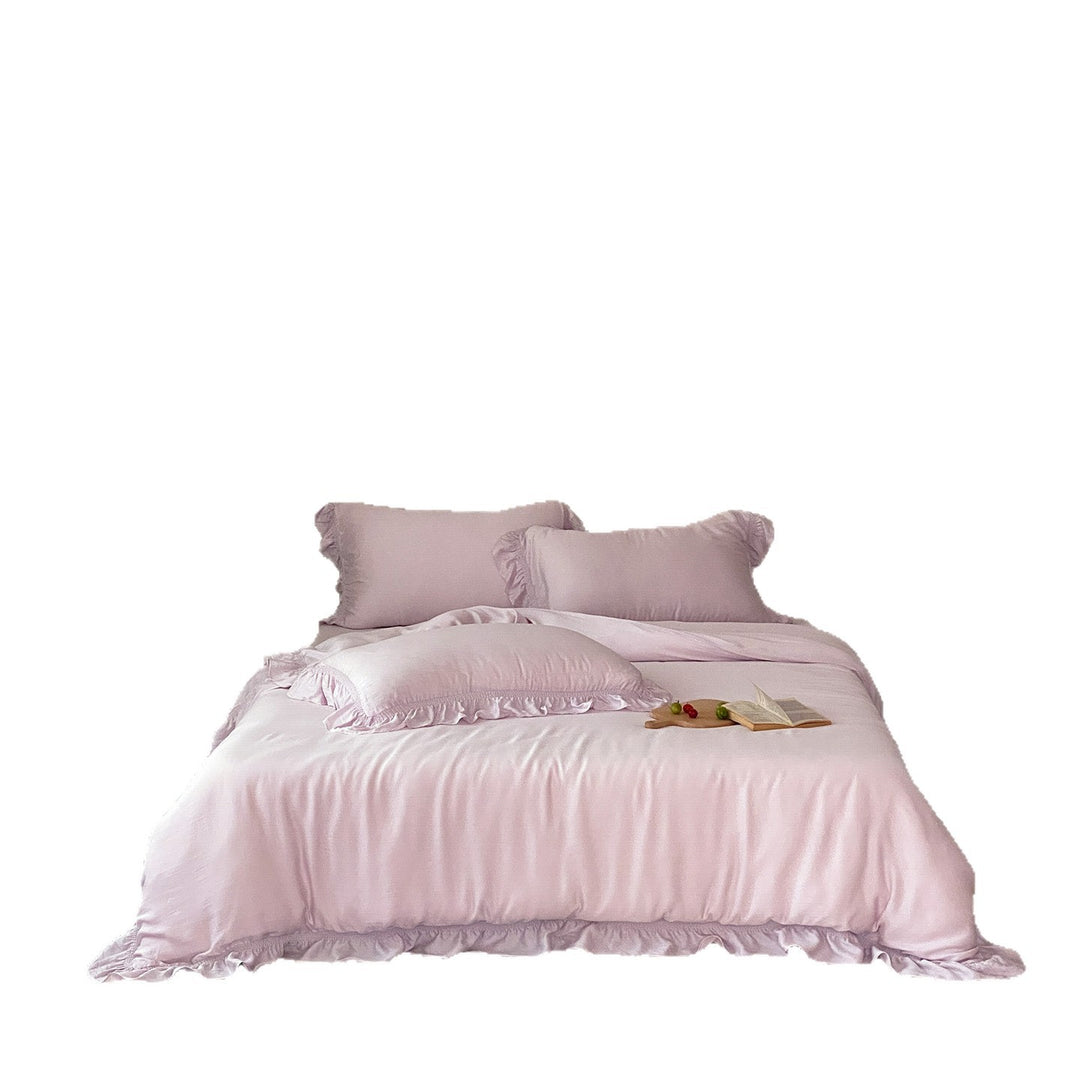 Washed Ruffled Linen Duvet Cover Set with Frilled Pillow Shams