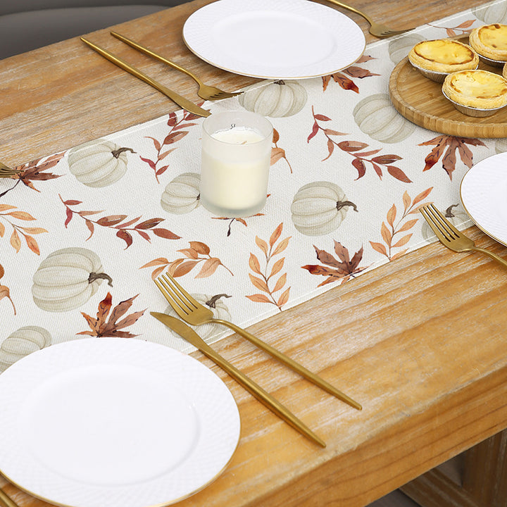 Cotton-Linen Fall Pumpkin Decorative Table Runner with 'Hello Fall' Script