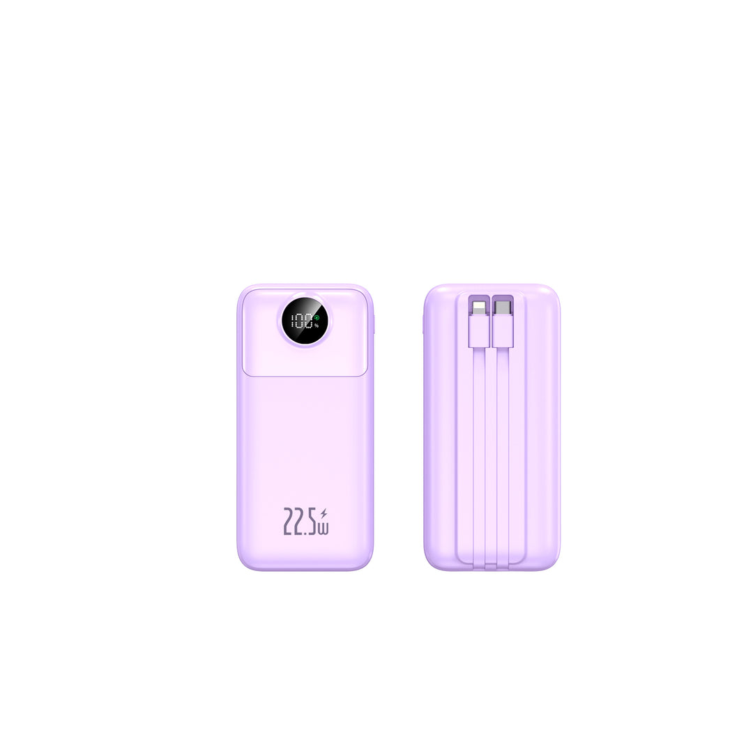 Compact power bank with integrated charging cables and digital charge level indicator Stornfield
