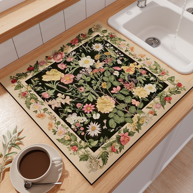 Floral-Themed Kitchen Counter Mat Stornfield