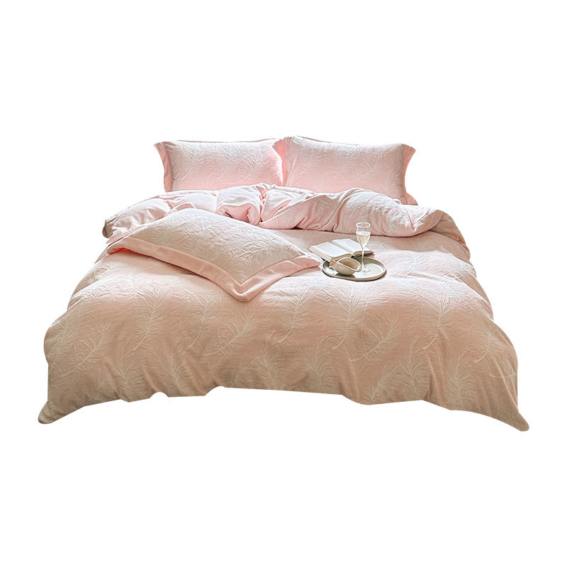 Plush Embossed Feather-Texture Duvet Cover Set with Deep-Pocket Shams