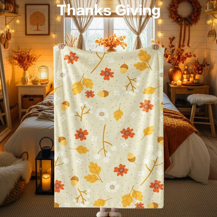 Thanksgiving-Themed Cozy Fleece Blanket