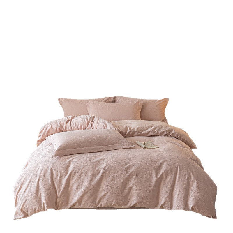 Floral Jacquard Cotton Duvet Cover Set with Pillowcases and Hidden Zipper