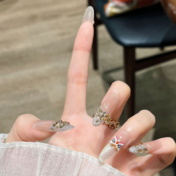 Decorative Rhinestone Floral Press-On Nail Set Stornfield