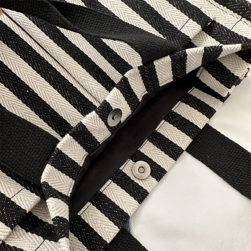Stylish Striped Canvas Tote Bag