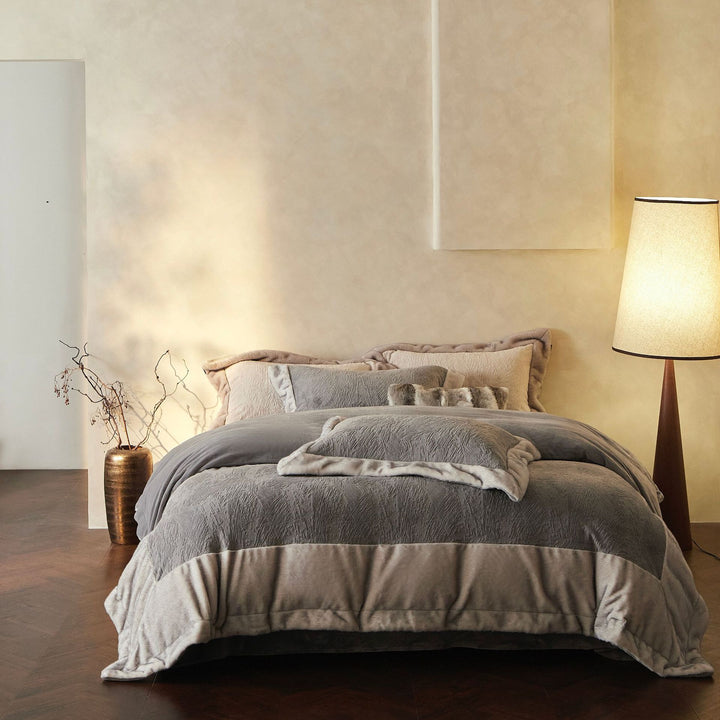Plush Faux-Fur Reversible Down-Alternative Comforter Set with Velvet-Texture Shams