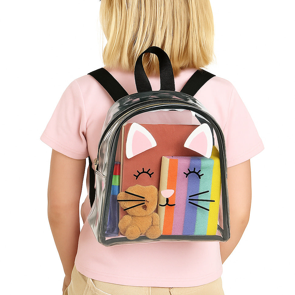 Transparent backpack with playful cat design Stornfield
