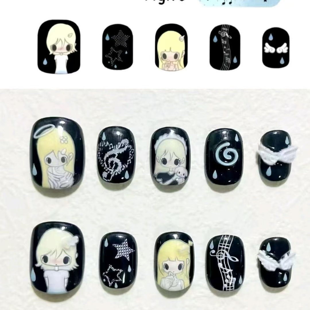 Playful Character-Themed Press-On Nail Art Set Stornfield