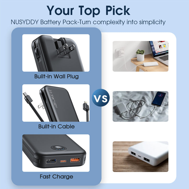 Power bank with integrated wall plug and fast charging Type-C function Stornfield