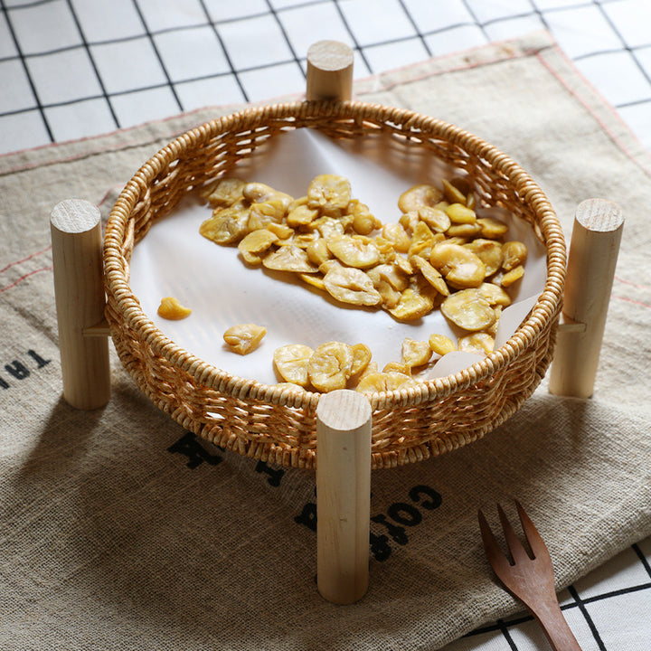 Unisex Round Storage Bowl with Wooden Legs Stornfield