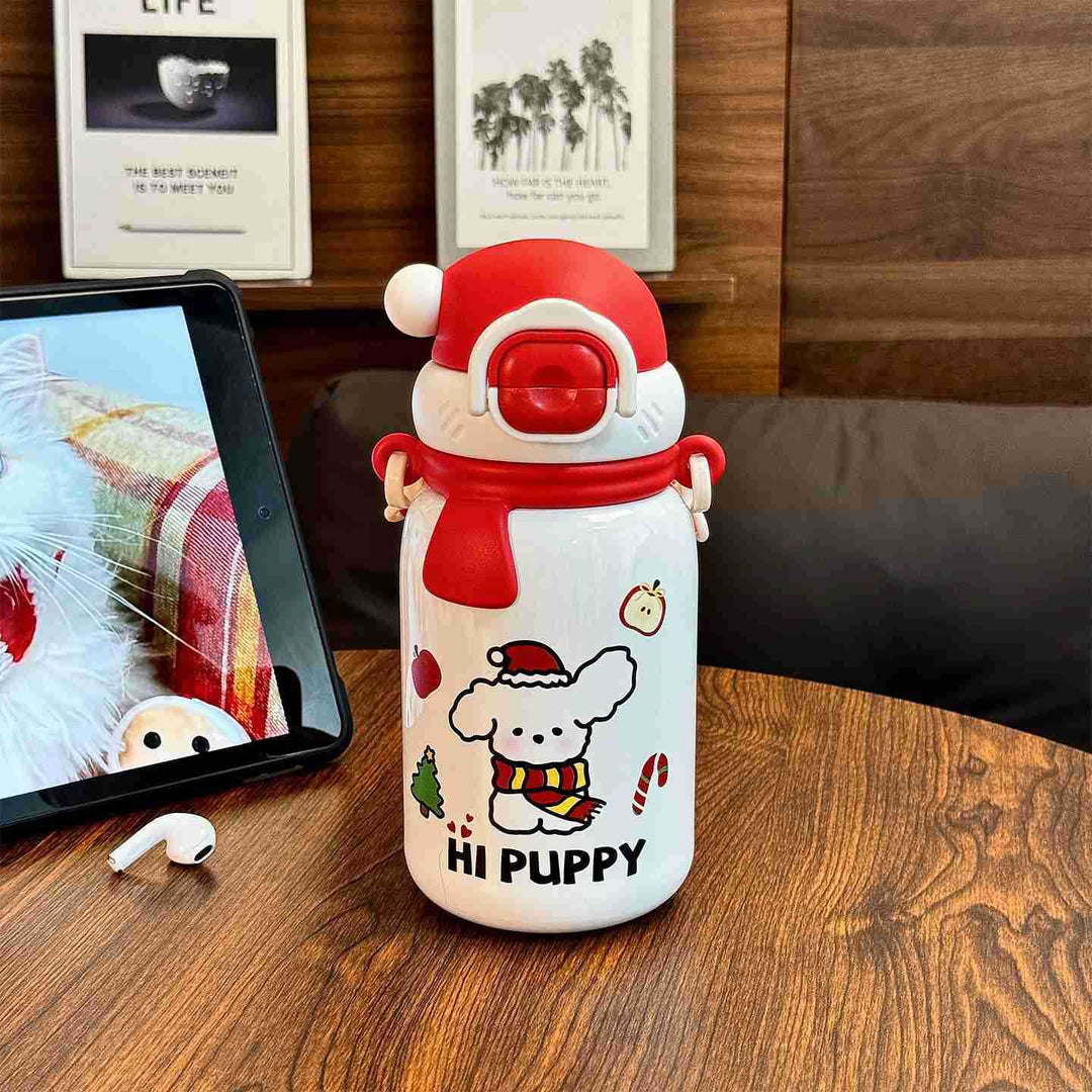Women's insulated drinking bottle with secure flip lid and playful dog design Stornfield