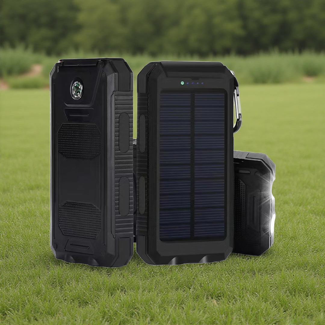 Solar charger with integrated compass and LED flashlight Stornfield
