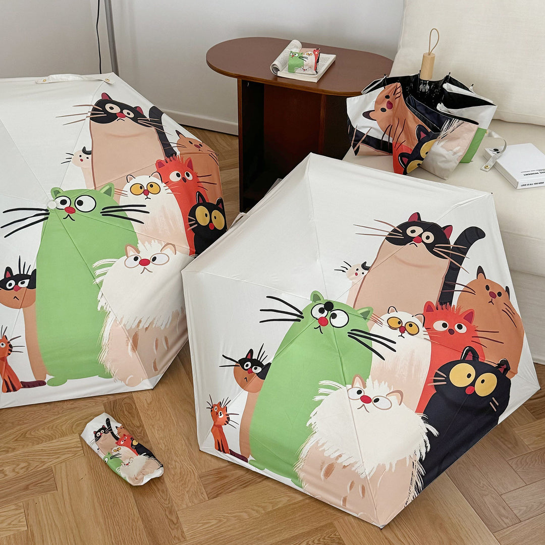 Women's Folding Umbrella with Playful Cat Design Stornfield