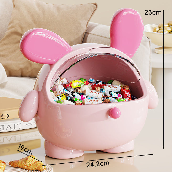 Cute Bunny Candy and Snack Storage Container with Hinged Flip Lid and Decorative Ears