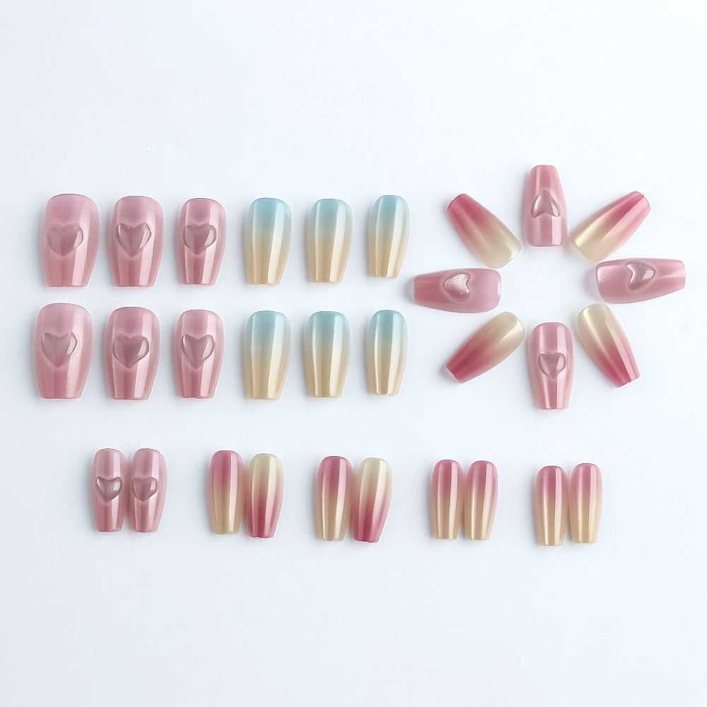 Heart-Embellished Gradient Press-On Nails Stornfield