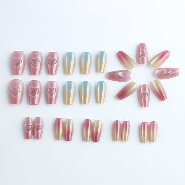 Heart-Embellished Gradient Press-On Nails Stornfield