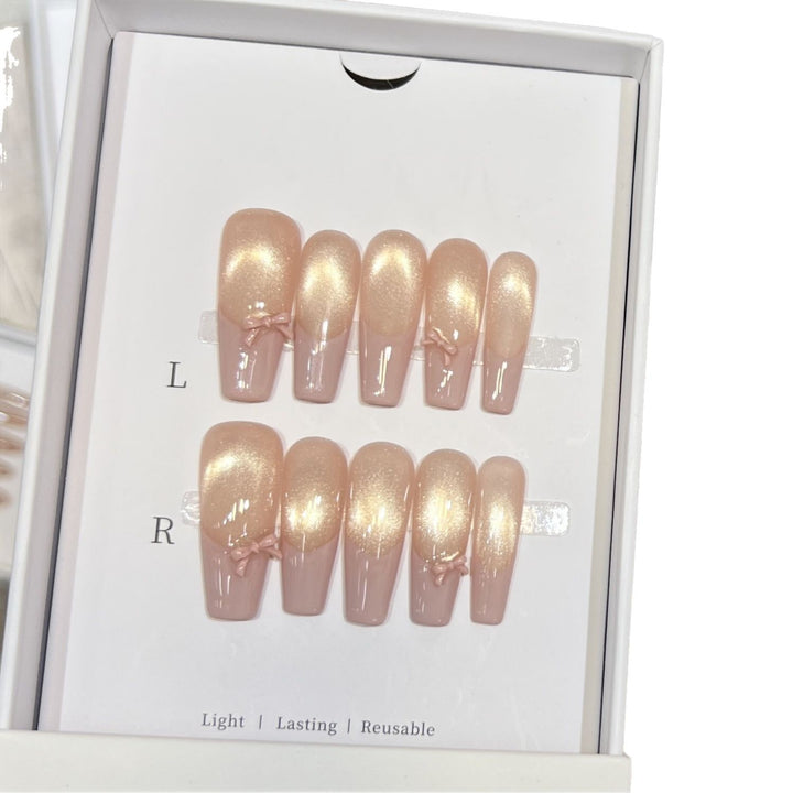 Reusable Press-On Nail Set with Elegant Bow Accents Stornfield