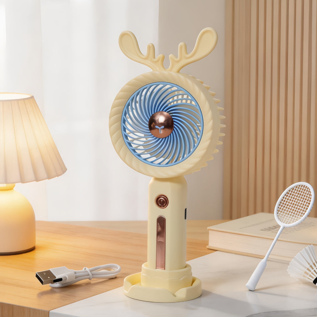 Women's Portable Hand Fan with Creative Antler Design Stornfield