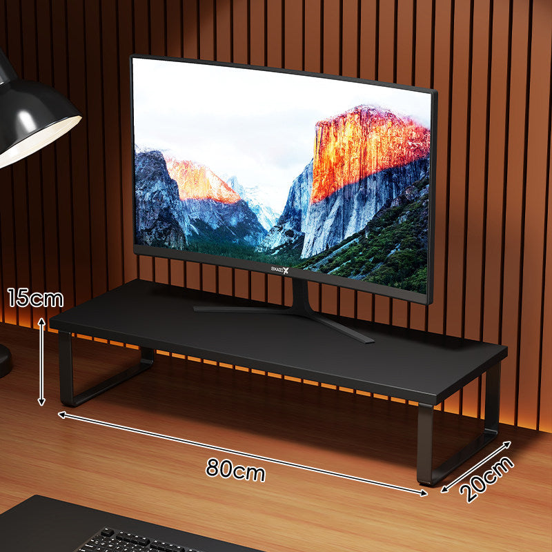 Compact Wooden-Top Monitor Riser Stand with Metal Frame and Under-Shelf Storage