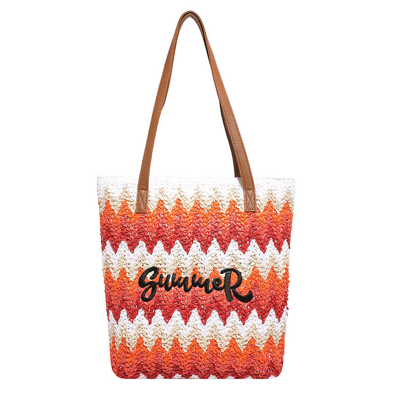 Boho Woven Straw Tote Bag
