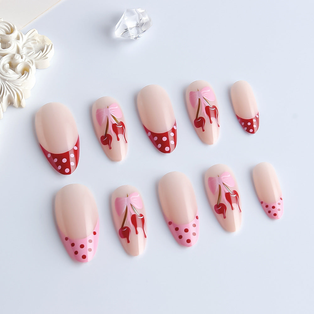 Artistic Cherry-Themed Press-On Nail Art Set Stornfield