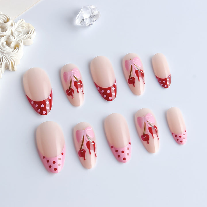 Artistic Cherry-Themed Press-On Nail Art Set Stornfield