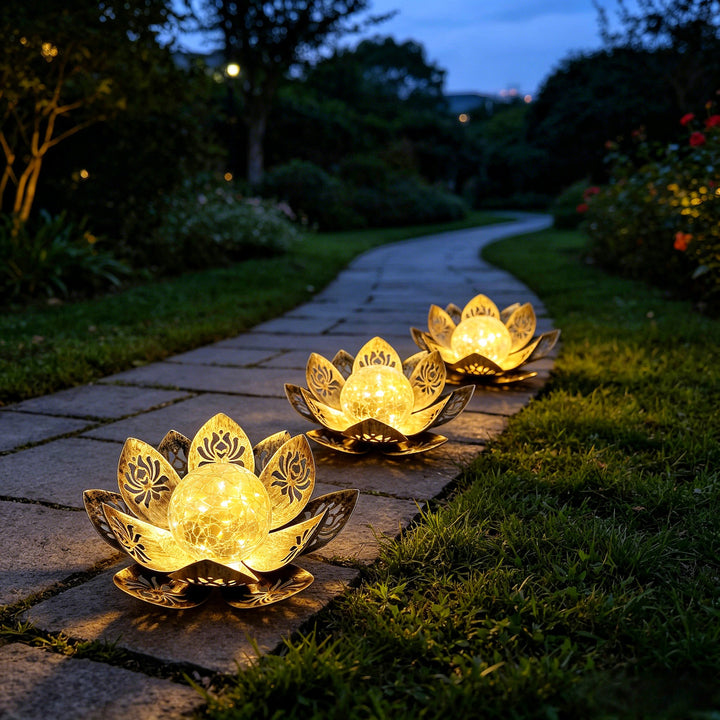 Decorative Lotus Solar Garden Light With Cracked Glass Orb Stornfield