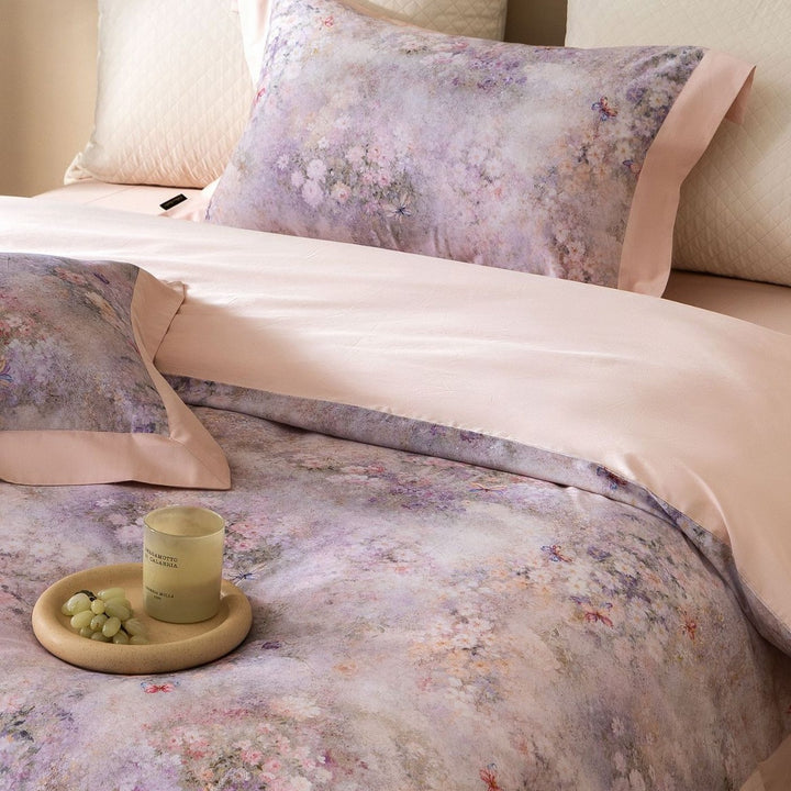 Floral Watercolor Cotton Sateen Duvet Cover Set with Contrast Hem