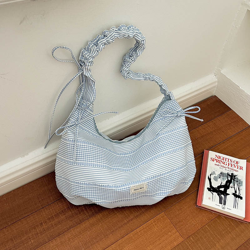 Ruffled Striped Shoulder Bag