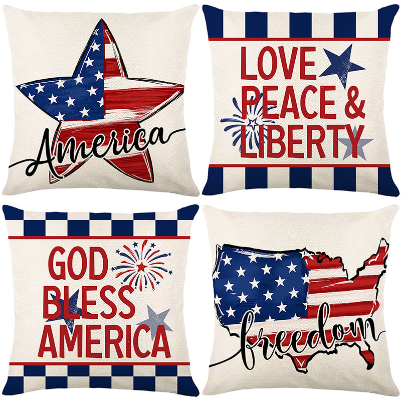 Patriotic Decorative Cotton-Linen Throw Pillow Cover