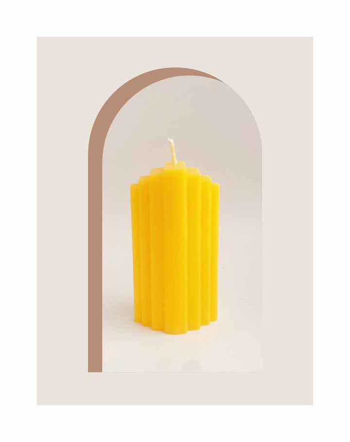 Ribbed Sculptural Pillar Candle with Vertical Fluted Profile