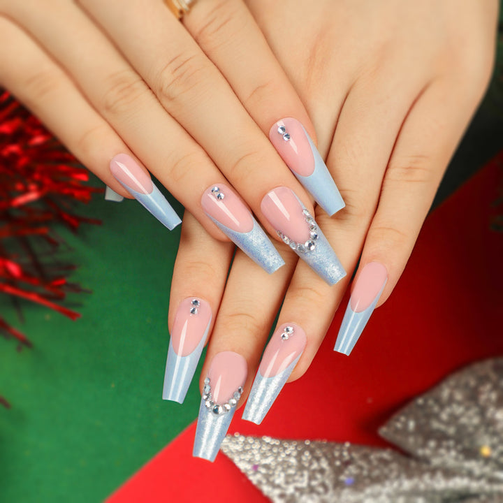 Artistic Gel Nails with Elegant Design and Rhinestone Decorations Stornfield
