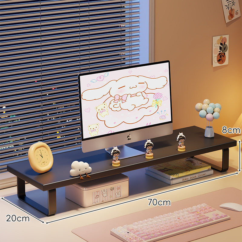 Wood-Top Monitor Riser and Desktop Organizer Stand with Under-Shelf Storage