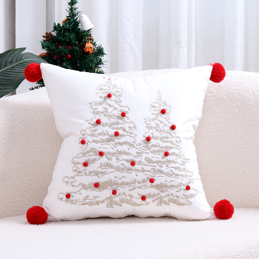Velvet Embroidered Festive Accent Pillow Cover with Metallic Script