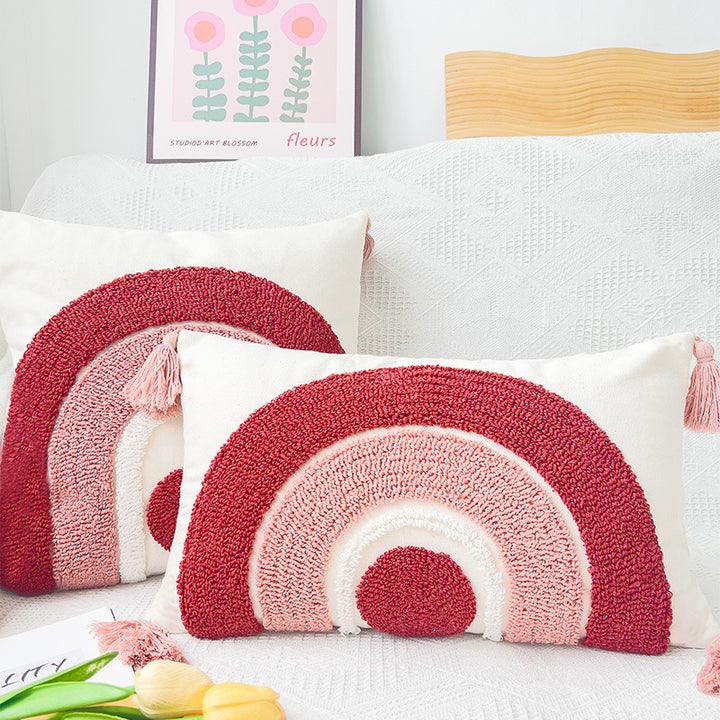Decorative cushion with colorful rainbow pattern
