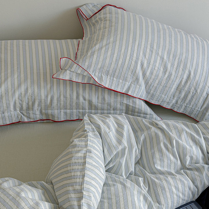 Striped Cotton-Linen Duvet Cover and Pillowcase Set with Brushed Soft Breathable Weave