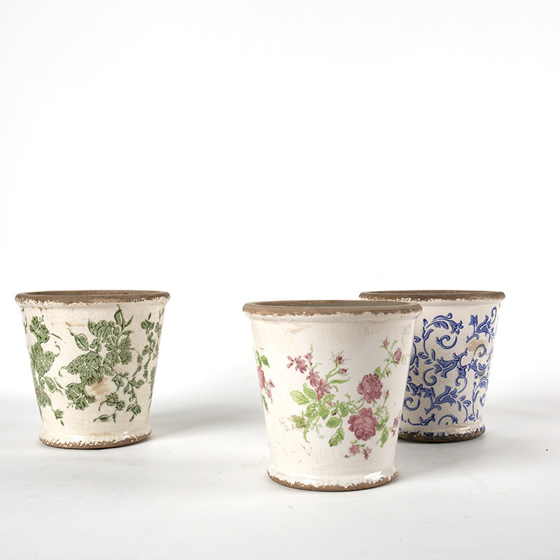 Decorative ceramic flower pot with floral design Stornfield