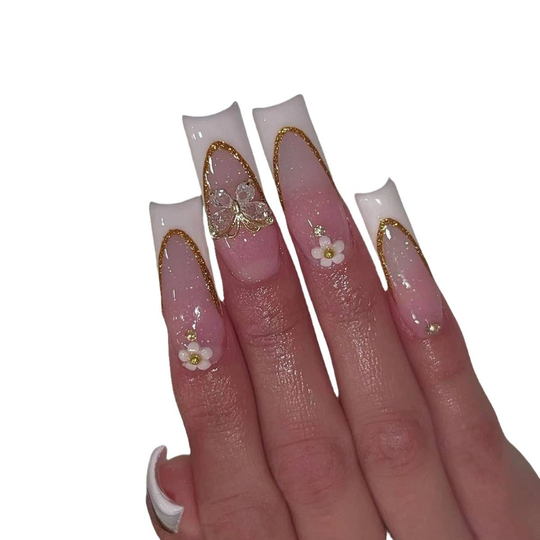 Elegant Gold Accented Stiletto Nail Extensions Stornfield