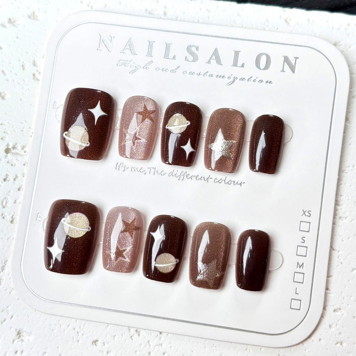 Artistic Space-Themed Press-On Nails