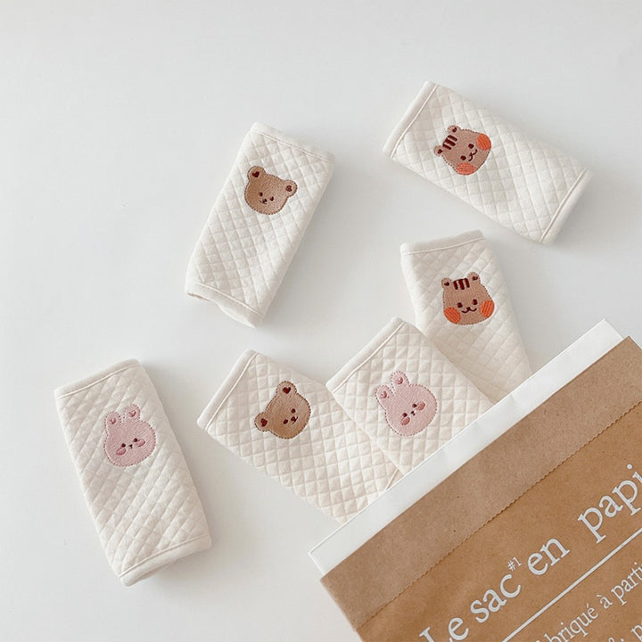 Quilted Baby Car Seat Shoulder Strap Covers with Embroidered Bunny Safety Cushions