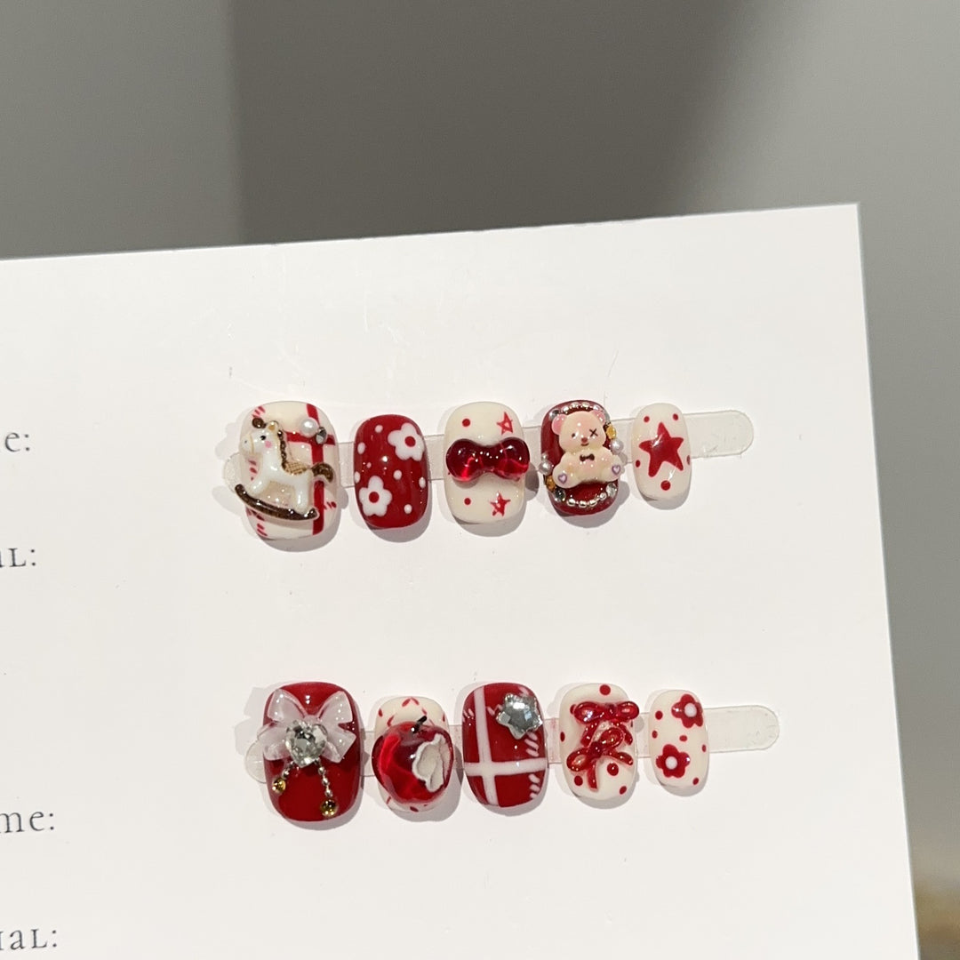 Whimsical Holiday-Themed Press-On Nail Art