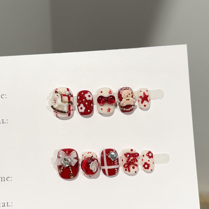 Whimsical Holiday-Themed Press-On Nail Art