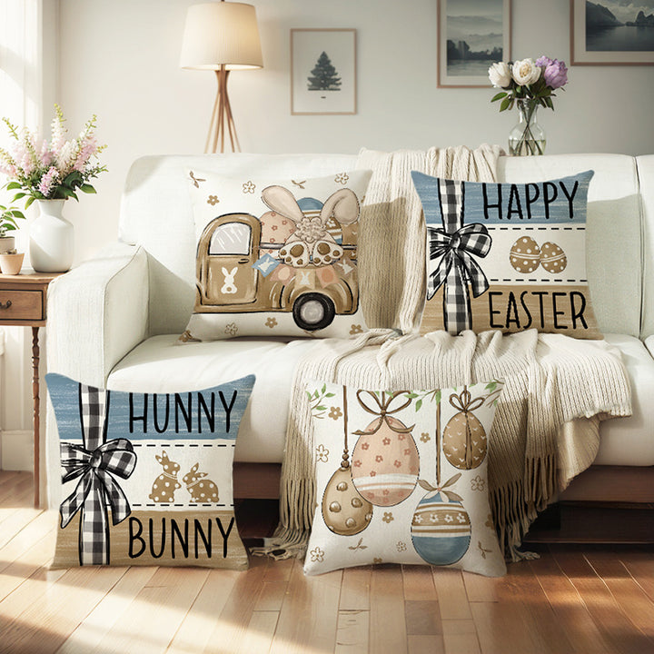 Decorative Linen Easter Bunny Truck Cushion Cover