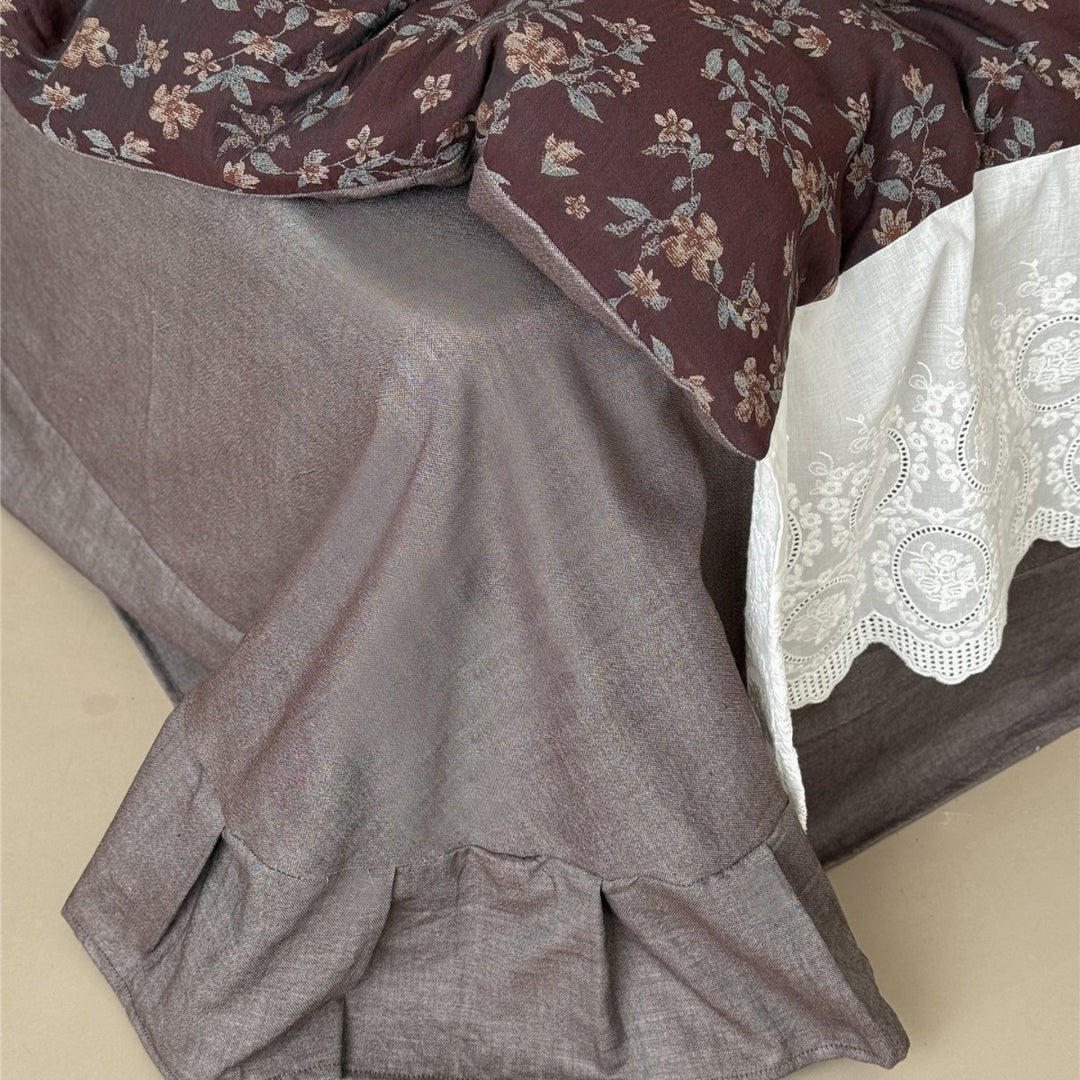 Quilted Floral-Print Lace-Edged Comforter & Sham Set
