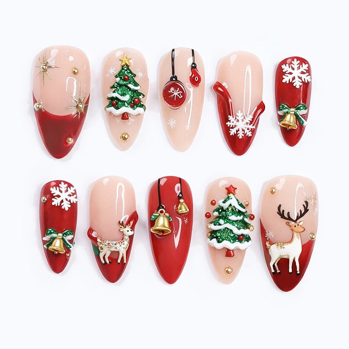 Artificial nail set with festive designs and glitter elements Stornfield