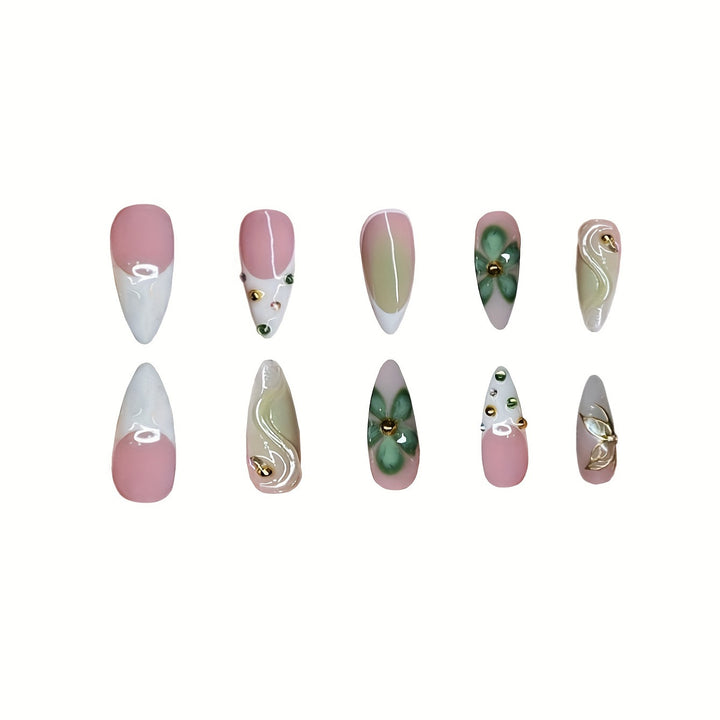 Artistic Press-On Nail Design with Floral Elements Stornfield