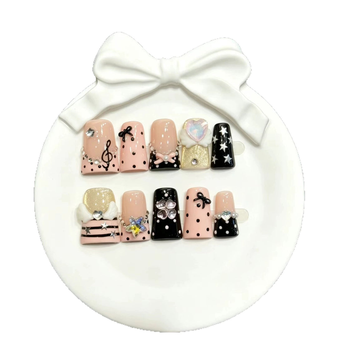 Decorative Press-On Nail Art Set with Unique Charms