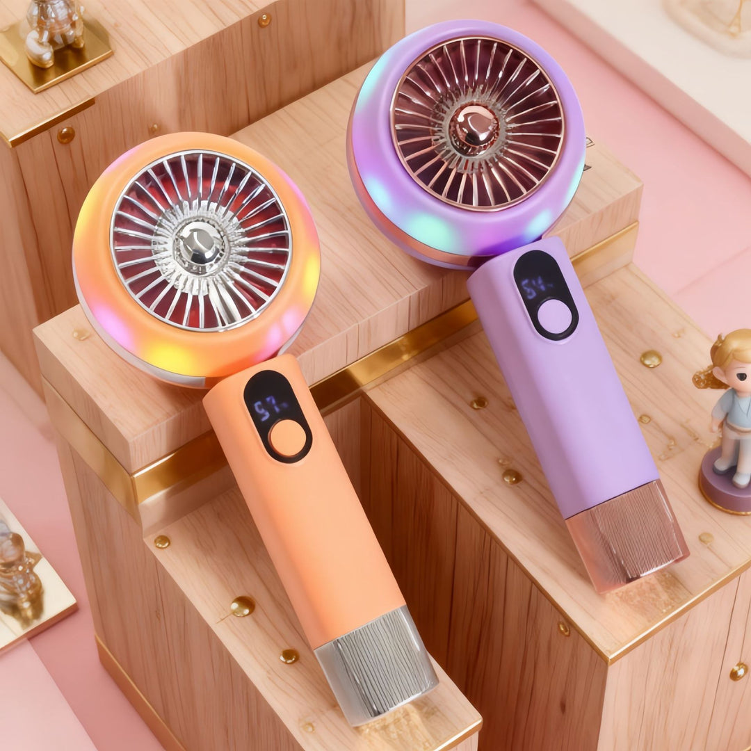 Ladies portable mini hand fan with LED light and digital control Stornfield