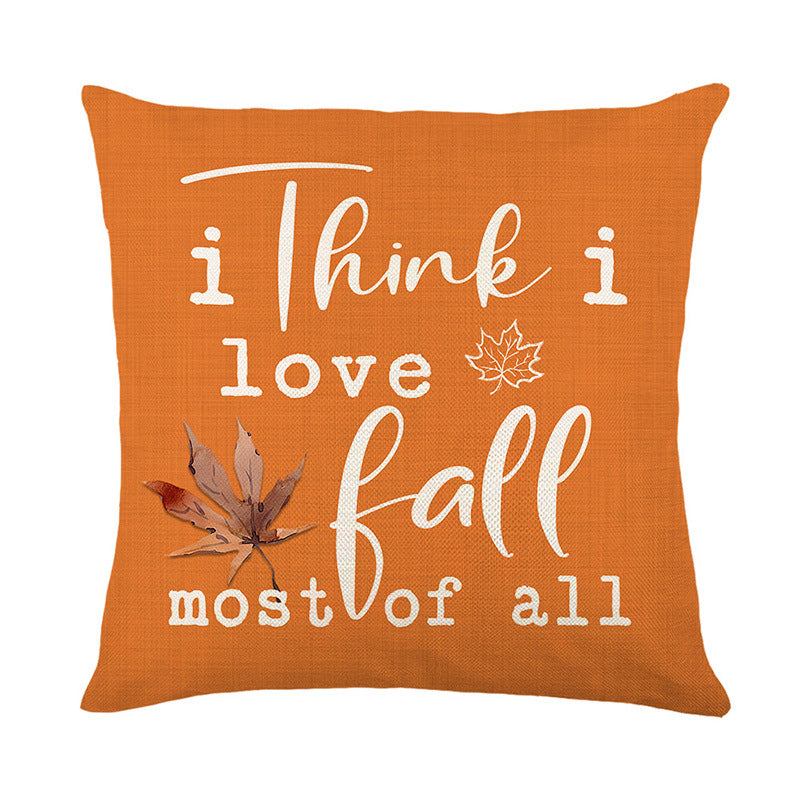 Autumn Linen Accent Throw Pillow with Seasonal Script Print